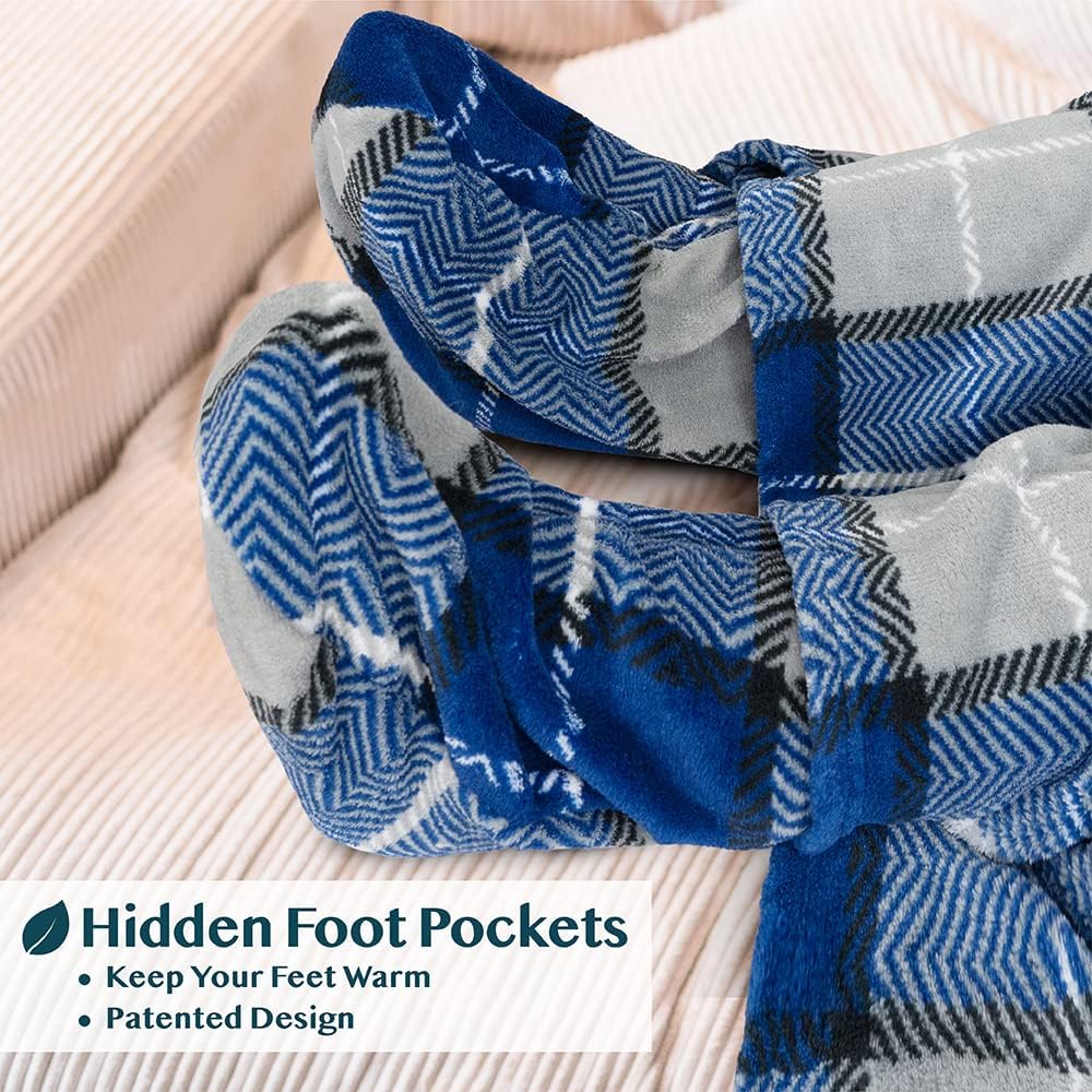 PAVILIA Fleece Blanket with Sleeves, Foot Pockets for Women Men Adults, Plush Wearable Blanket Throw Wrap, Warm Snuggle Blanket Robe, Cozy Gift Ideas Wife Mom, Dark Purple