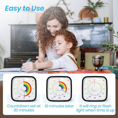Yunbaoit Rainbow Visual Timer for Kids, 60-min Countdown Timer, Blue | Protective Case, No Ticking, Mute and Ringing Alarm Available, Time Management Tool, Low Power Reminder, for Study,Game,Work