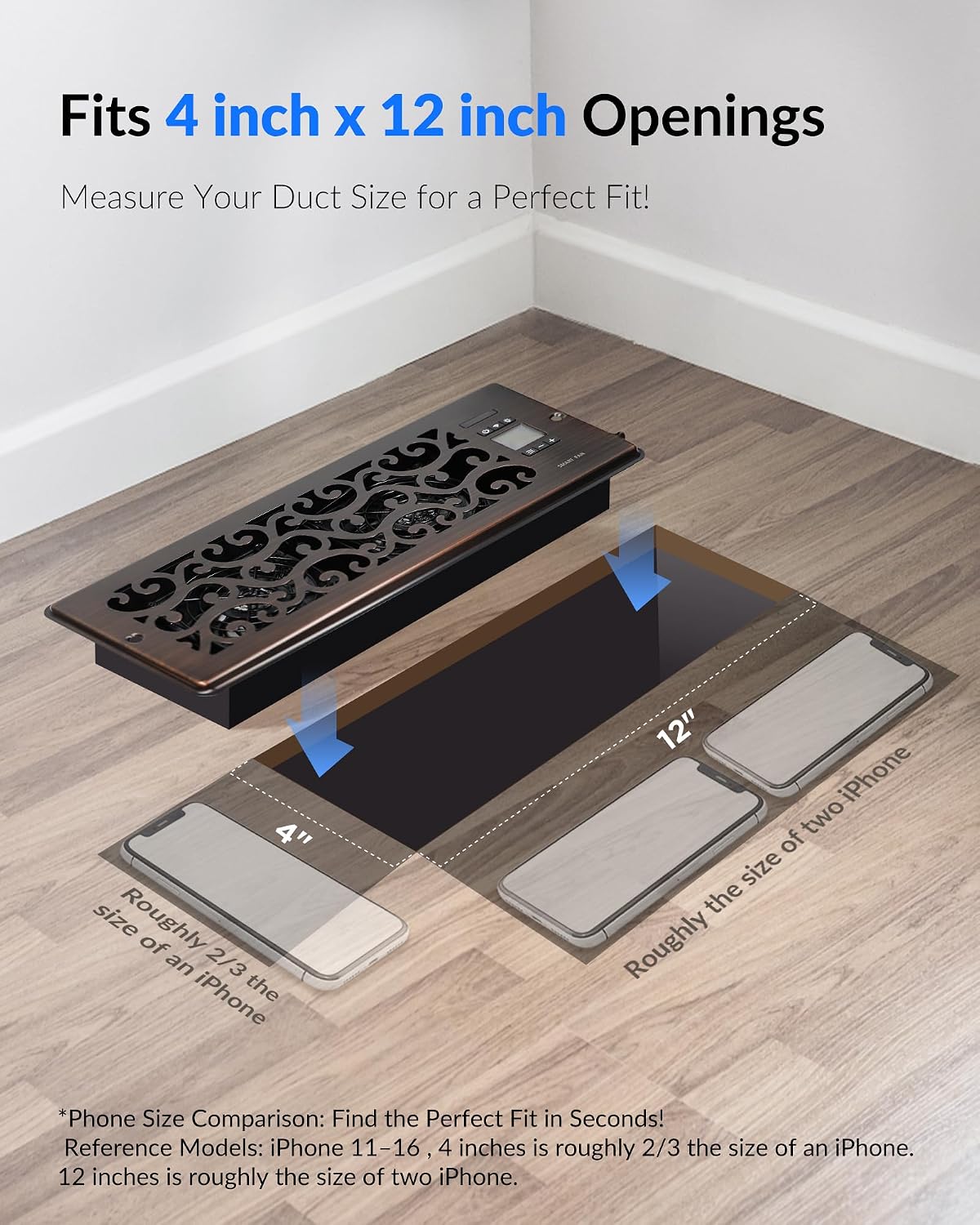 Howeall 4" x 10" Super Quiet Register Booster Fan - Upgrade Smart Register Vent with Ionizer and Dual Intelligent Thermostat Control - Heating Cooling Vent Fan Booster - Charleston Design (ORB)
