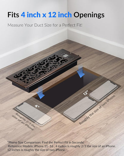 Howeall 4" x 10" Super Quiet Register Booster Fan - Upgrade Smart Register Vent with Ionizer and Dual Intelligent Thermostat Control - Heating Cooling Vent Fan Booster - Charleston Design (ORB)