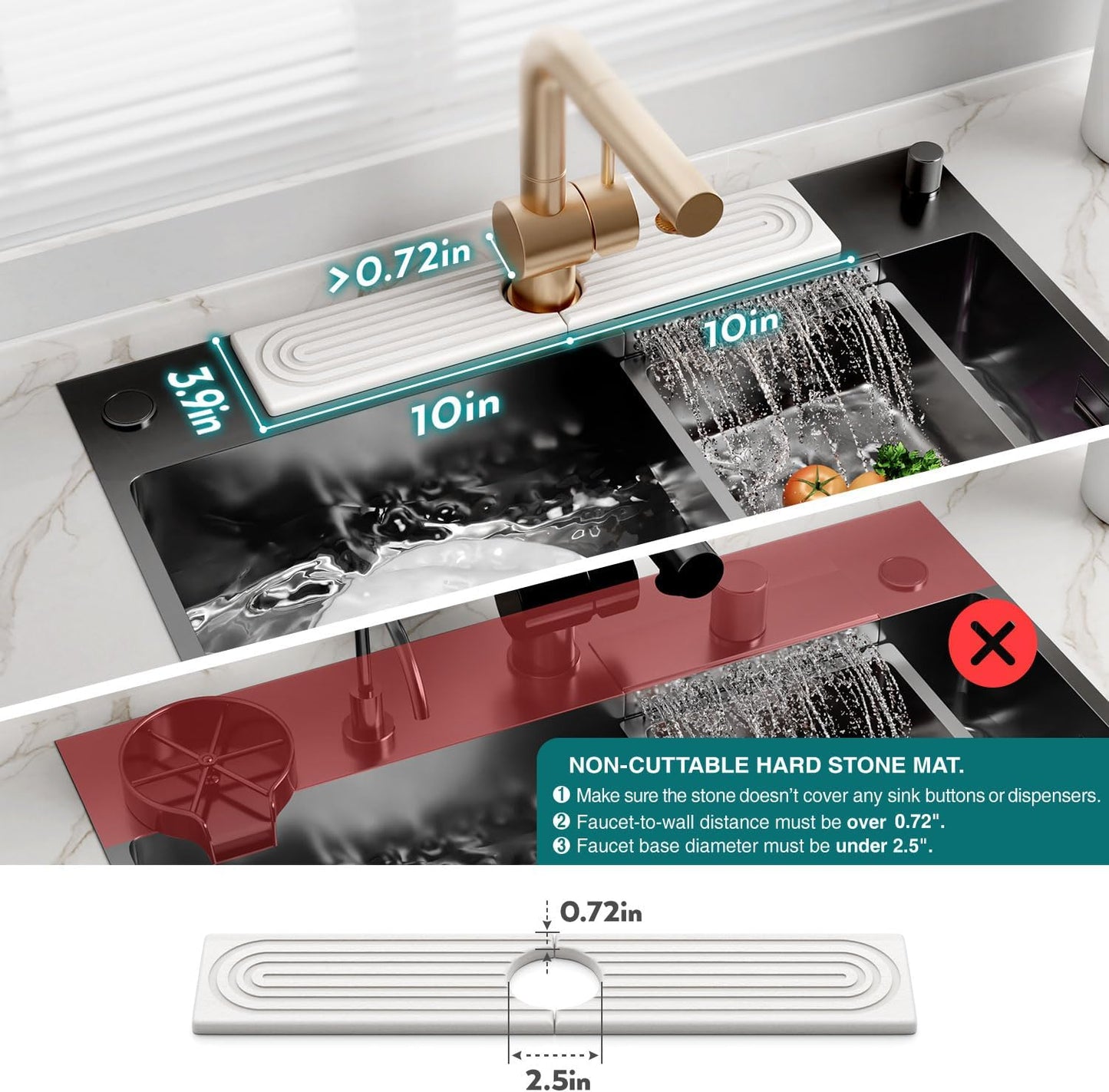 Stone Faucet Mat for Kitchen Sink – Diatomite Drying Stone Mat & Sink Protector, Prevents Moisture – Sink Splash Guard Water-Absorbing Stone Tray for Bathroom Counter (Light Grey, 20" x 3.9")