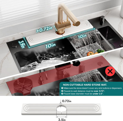 Stone Faucet Mat for Kitchen Sink – Diatomite Drying Stone Mat & Sink Protector, Prevents Moisture – Sink Splash Guard Water-Absorbing Stone Tray for Bathroom Counter (Light Grey, 20" x 3.9")
