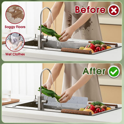 23” Kitchen Sink Splash Guard, OUTFANDIA Silicone Splash Guard with Strong Suction Cups, Flexible Sink Edge Protector for Kitchen/Bathroom, Front/Back Fcaucet, Tool Free to Install