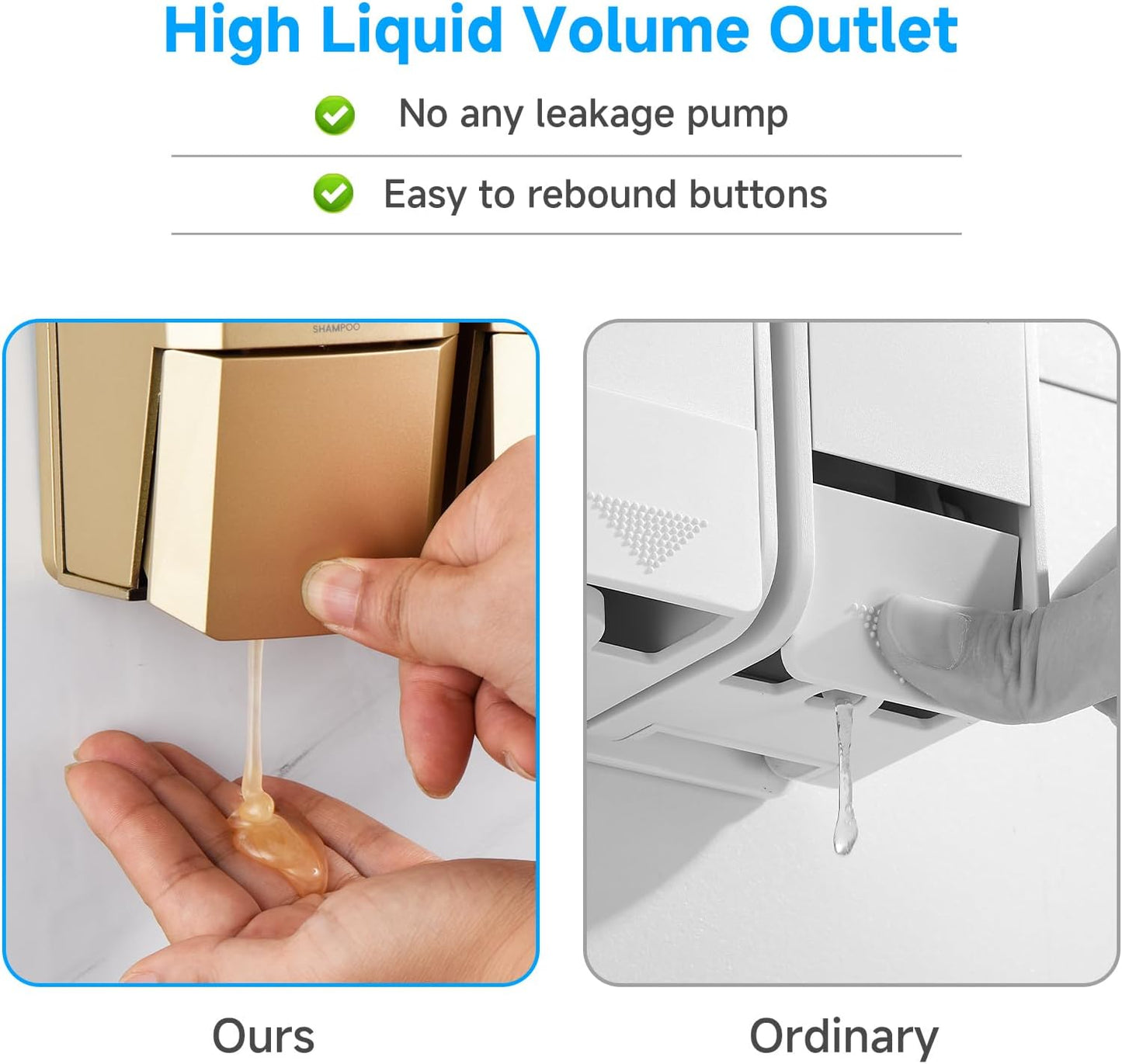 Shampoo and Conditioner Dispenser,Shower Dispenser 3 Chamber No Drill Shampoo Dispenser for Shower Wall Mounted Shower Soap Dispenser for Bathroom Hotel,Large Capacity 3 * 500ML,Gold