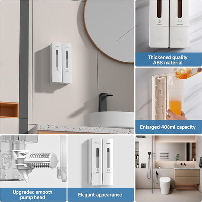1984 Shower Soap Dispenser Bathroom Set Shampoo Conditioner Body Wash Dispenser Wall Mounted Shower Shampoo Dispenser 3 Chamber No Drill for Home Star Hotel 3 x 400ml Pink