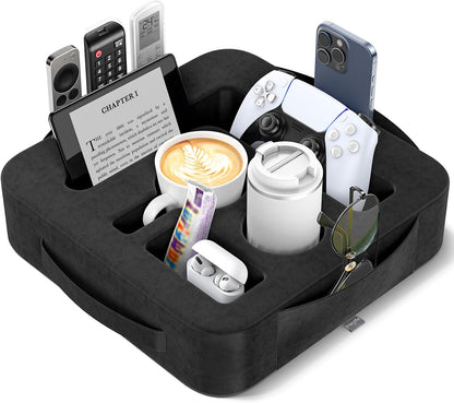 Couch Cup Holder Pillow, Sofa and Bed Caddy for iPad, Kindle, Switch, Game Controller, Remotes, Phones, Small-Sized Cup & Drink Holder for Couch, Bed, Desk, Car, Beach, Bathroom Cup Holder