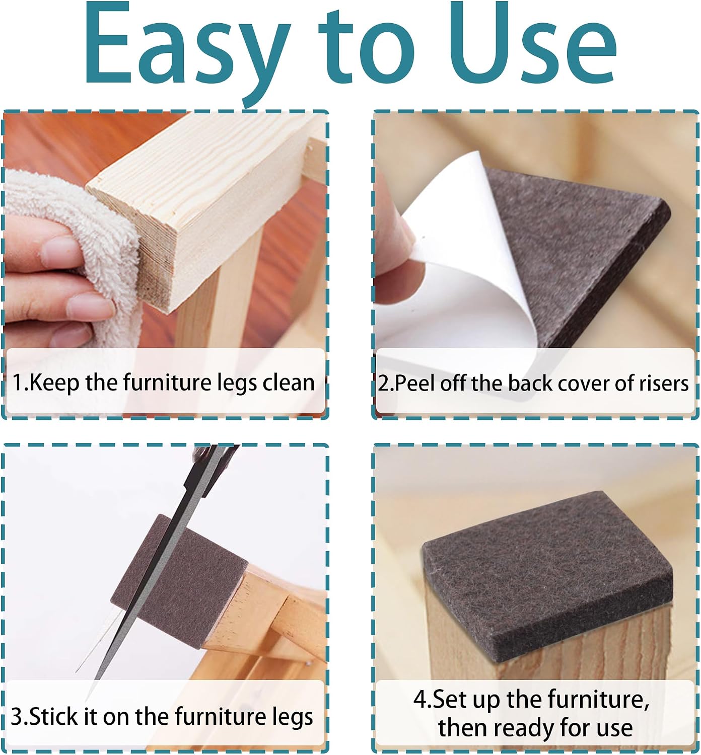 3.5inch Square Felt Furniture Pads, 16Pcs Self Adhesive Cuttable Felt Furniture Leg Pads Floor Protectors Furniture Sliders for Hardwoods Floors, Brown