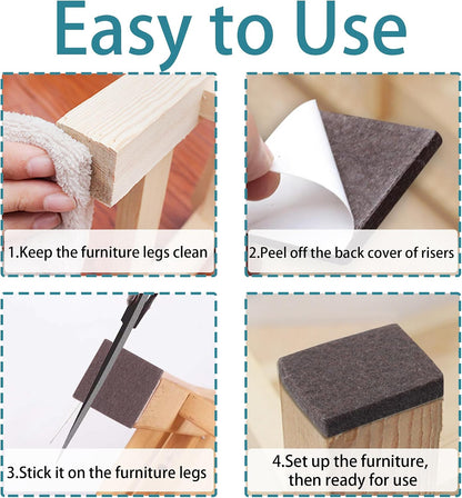 3.5inch Square Felt Furniture Pads, 16Pcs Self Adhesive Cuttable Felt Furniture Leg Pads Floor Protectors Furniture Sliders for Hardwoods Floors, Brown