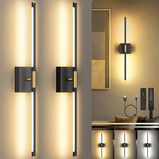10000mAh Rechargeable Wall Lights, Black Gold, 29 Inch, 3CCT, 2 Pack