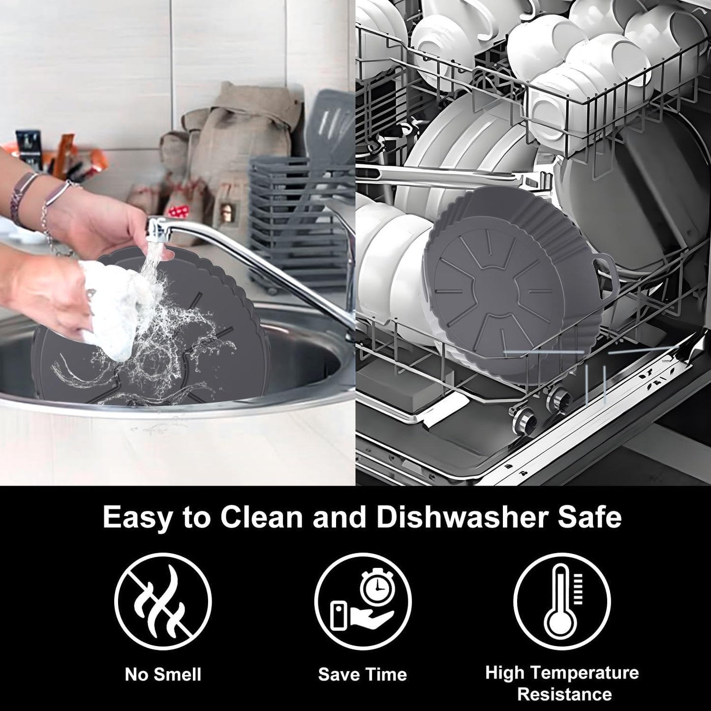 Silicone Air Fryer Liners 2 Pack, Reusable Liners Compatible for Ninja Foodi DZ201, DZ401, DZ550, COSORI, Chefman, Instant Air Fryer, and 6-in-1 8-10QT Air Fryer Baskets