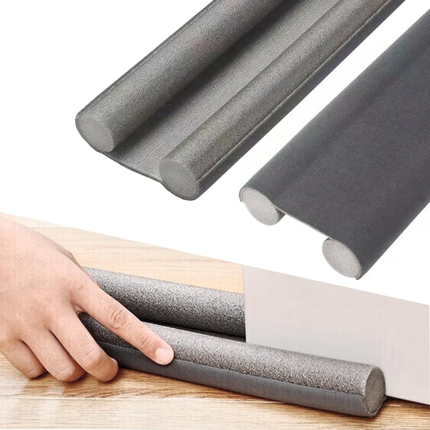 Door Draft Stopper for Bottom of Door - Adjustable Under Door Sweep, No Adhesive, Blocks Cold Air, Hot Air, Noise, Light & Bugs, Weather Stripping Gap Filler, Easy Install, 36" Length, Grey