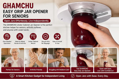 1 Pack Easy Grip Jar Opener for Seniors - Under Cabinet Jar Openers for Weak Hands, Arthritis jar opener, One Handed Gadgets & Bottle Opener - All In One Lid Remover