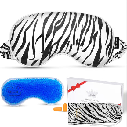 Silk Sleep Mask with Cooling Gel Eye Mask, Warm and Cold Compress, Heated Eye Mask for Tired Eyes, Stain Eye Cover Sleeping Mask for Travel, Home, Office, Yoga, Total Blackout (Black)