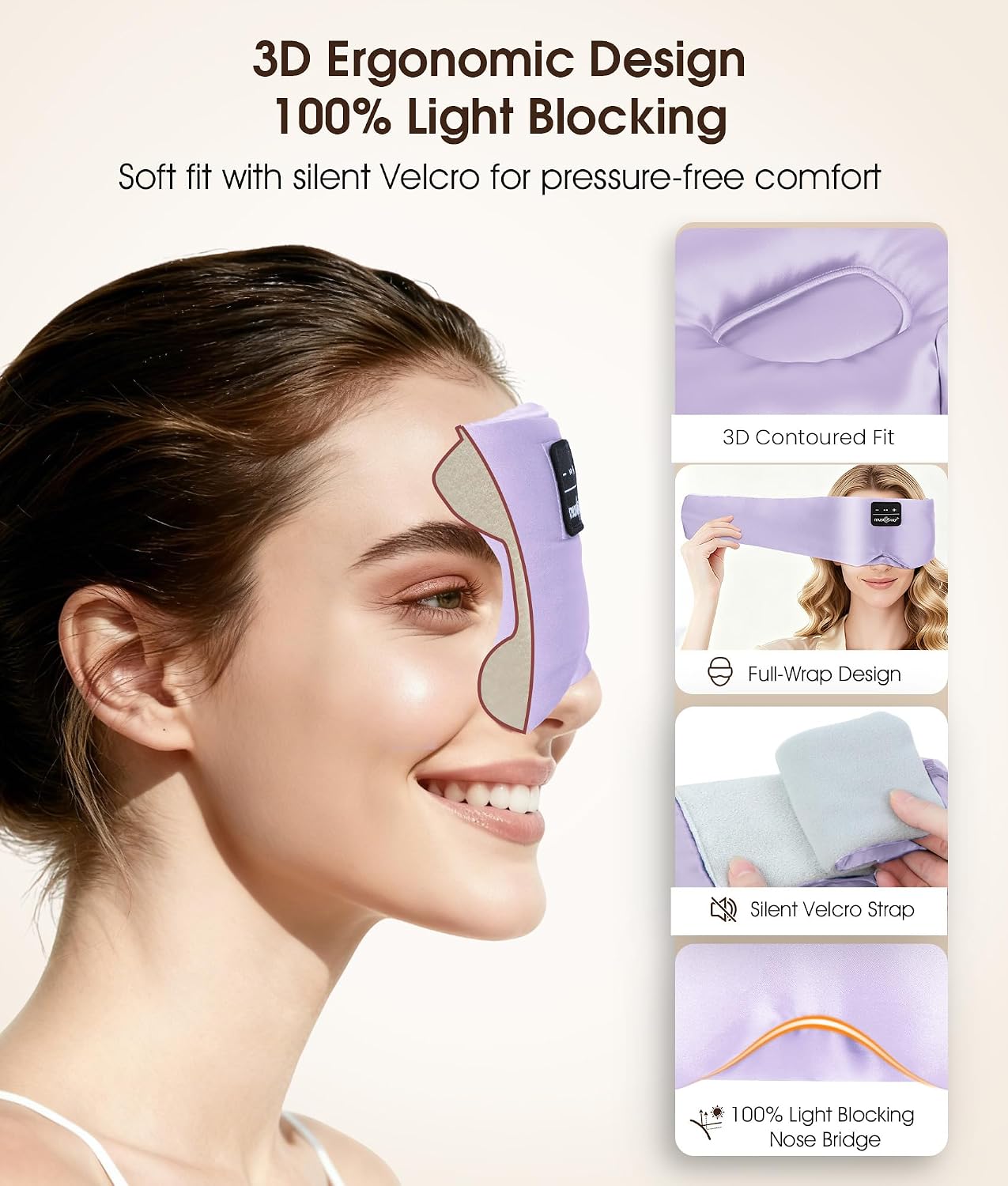 MUSICOZY 3D Mulberry Silk Sleep Mask Bluetooth 5.4 Headphones Full Coverage | Luxury Silk Eye Mask with Blackout Design Ultra Thin Speakers, Side Sleeper Comfort for Travel Relaxation Gifts for Men Women