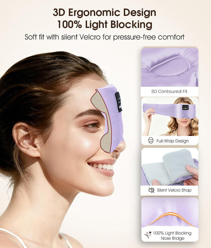 MUSICOZY 3D Mulberry Silk Sleep Mask Bluetooth 5.4 Headphones Full Coverage | Luxury Silk Eye Mask with Blackout Design Ultra Thin Speakers, Side Sleeper Comfort for Travel Relaxation Gifts for Men Women