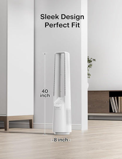 PELONIS 40" 90° Oscillation Bladeless Fan for Bedroom with Remote, White | Bladeless Cooling Tower Fan with 6 Speeds, 4 Modes, 26 ft/s, Brushless DC Motor, Quiet 22dB, 7-Hr Timer for Home, Office Use