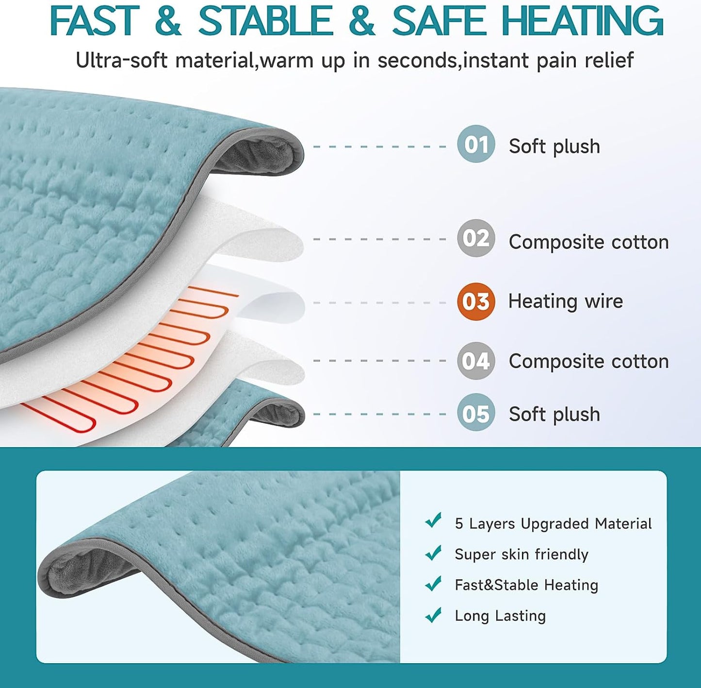 Heating Pad for Period Cramps, Heating Pad for Back/Neck/Shoulder Muscle Pain, 6 Heating&4 Timer Setting, Auto Shut Off, Dry/Moist Heat & Machine Washable, Gray Birthday Christmas Gifts for Women Mom