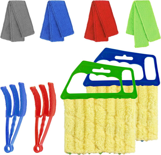 4 Pcs Window Venetian Blind Cleaner Duster Tool Set with 7 Fingers | Washable Microfiber for AC vents, Car Vents, Fans, Louvers. Reusable Design. Includes 4 Extra Cover