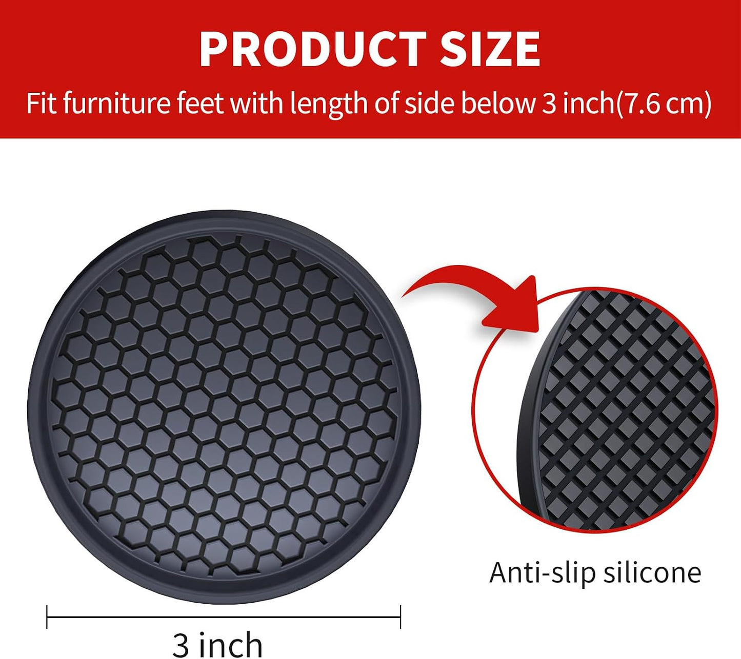 Ezprotekt Non Slip Furniture Pads, 12 Pcs 2" Anti Skid Rubber Furniture Caster Cups, Anti-Slip Furniture Coasters for Hardwood Floors, Anti Slide Floor Protectors for Bed Couch Stoppers (Black)