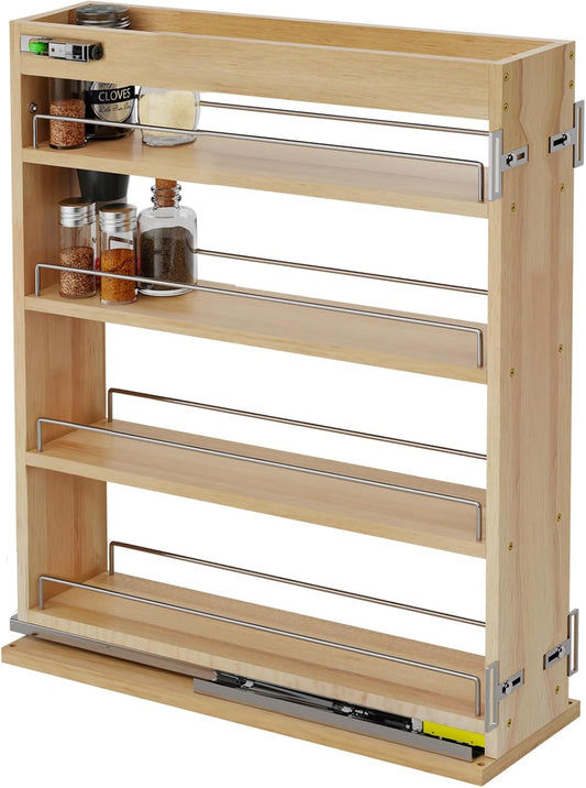 Pull Out Spice Rack Organizer for Cabinet (5" W x 22.3" D x 25.2" H), Sliding Spice Rack for Kitchen Cabinet, Wood Pull Out Cabinet Organizer for Multi-Use