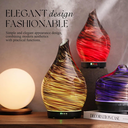 Porseme Essential Oil Diffuser 280ml Handmade Glass Diffuser 7H Runtime | Elegant Handmade Glass Aroma Diffuser with 7-color LEDs, Quiet Aromatherapy and Safe Auto Shut-off, Perfect for Gifts