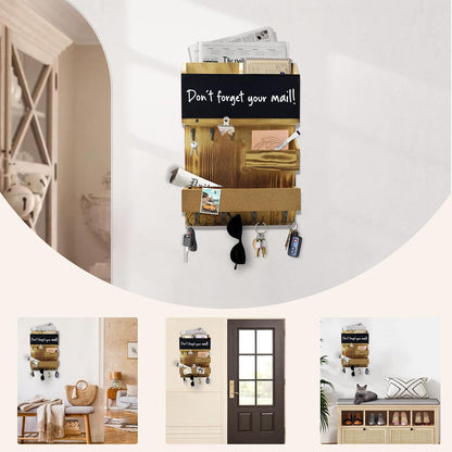 Key Holder for Wall Mount with Shelf and Mail Organizer, Key and Mail Holder with 16 Hooks, Farmhouse Entryway Organizer, Home Decor Rack (Pine Wood, White Washed)