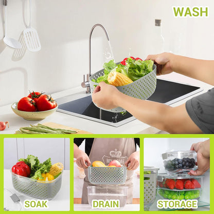LUXEAR Fresh Produce Vegetable Fruit Storage Containers 3Piece Set, BPA-free, Partitioned Salad Container, Fridge Organizers, Used in Storing Fruits Vegetables, White