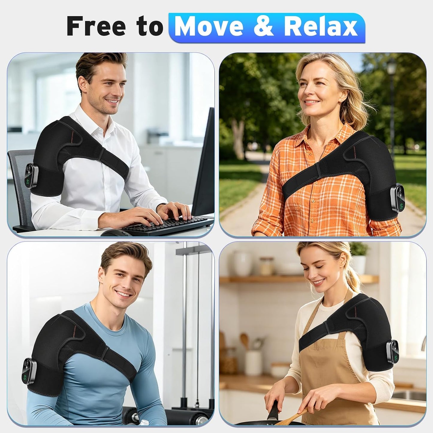 Cordless Shoulder Heating Pad with Massage for Pain Relief Deep Tissue | Enlarged Shoulder Massager, 5 Temperature and 3 Timer Settings, 5 Massage Modes Heated Shoulder Wrap for Women and men