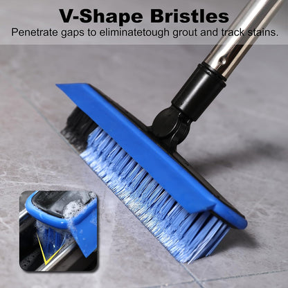 Grout Cleaner Brush with Long Handle, V-Shaped Floor Scrub Brush Swivel Grout Brush Stiff Bristle Floor Grout Scrubber for Bathroom, Tile Line, Crevice, Kitchen, Wall, Deck, Garage (Green)