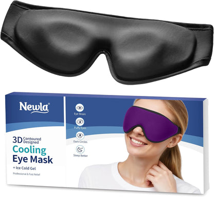 Cooling Gel Eye Mask for Puffy Eyes, Larger Full-Eye Contour Cold Compress | Ice-Cold Gel Therapy, Forehead & Upper Cheek Cooling Relief, Reusable Ice Pack for Eyes, FSA Eligible Items HSA, Black