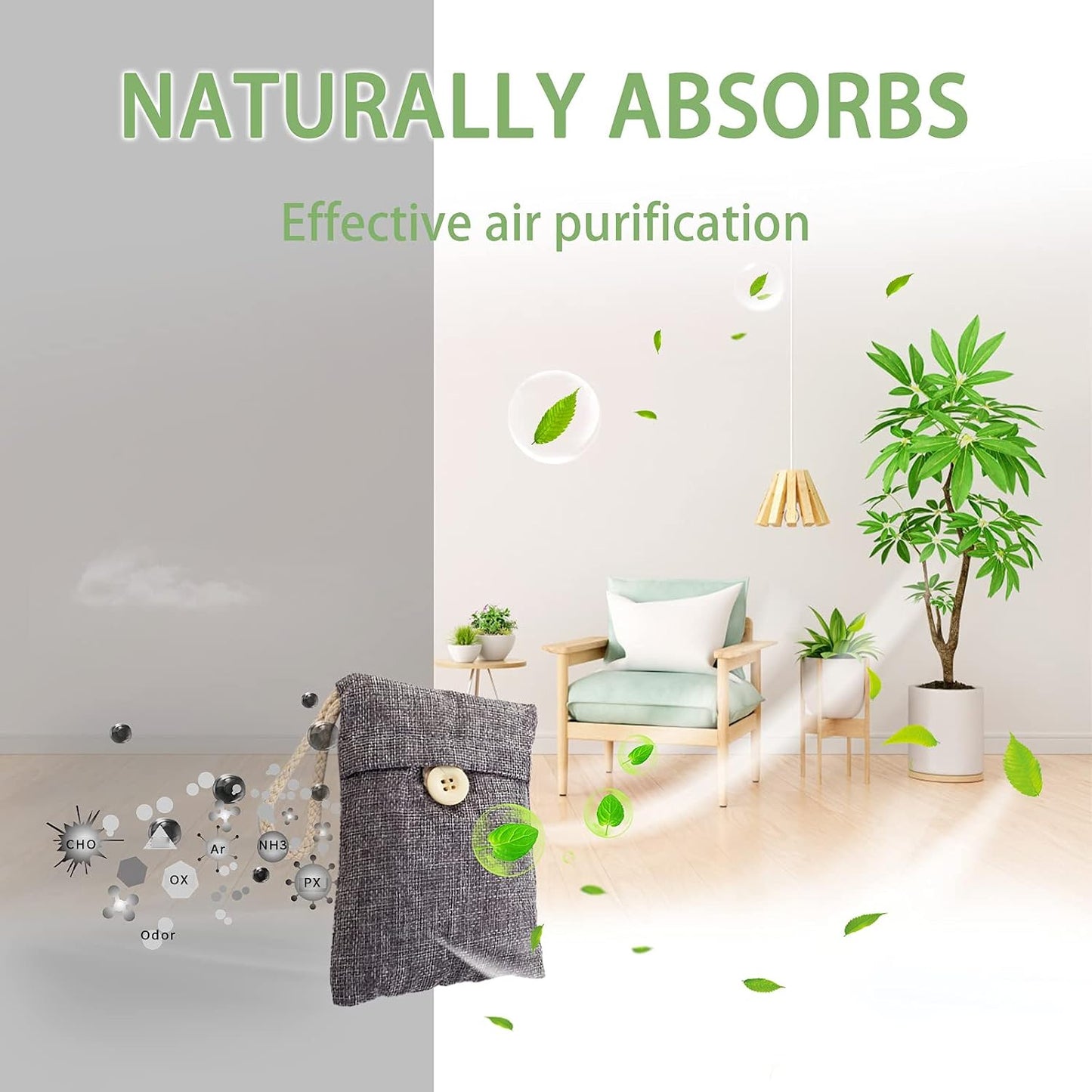 Charcoal Bags Odor Absorber (3x200g) Activated Bamboo Charcoal Air Purifying Bags Charcoal Odor Eliminating Bags for Home & Car Shoes, Closet, Pet -3 PACK