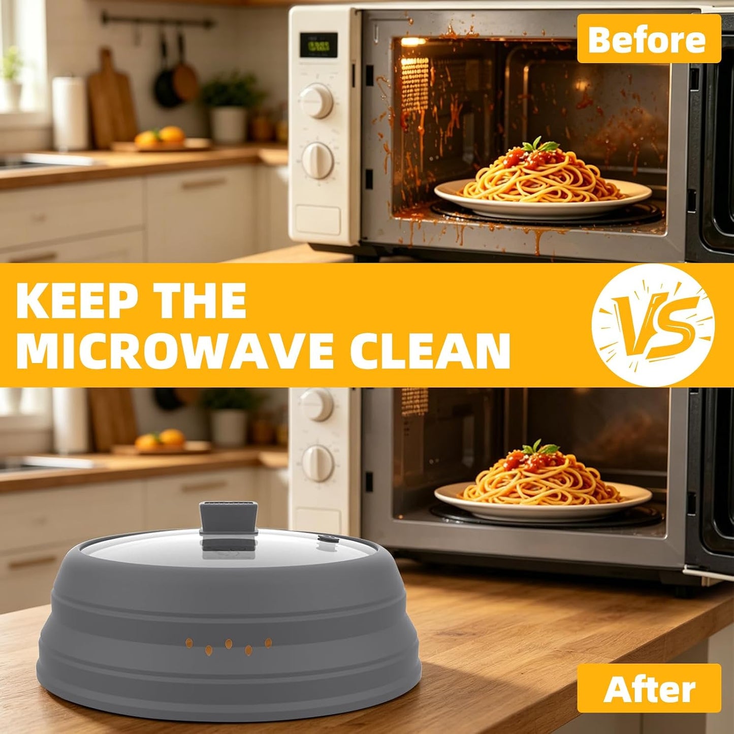 Microwave Splatter Cover Glass Guard Lid with Collapsible Silicone for Food Pot Plate Cover 9.8 inch Dark Blue