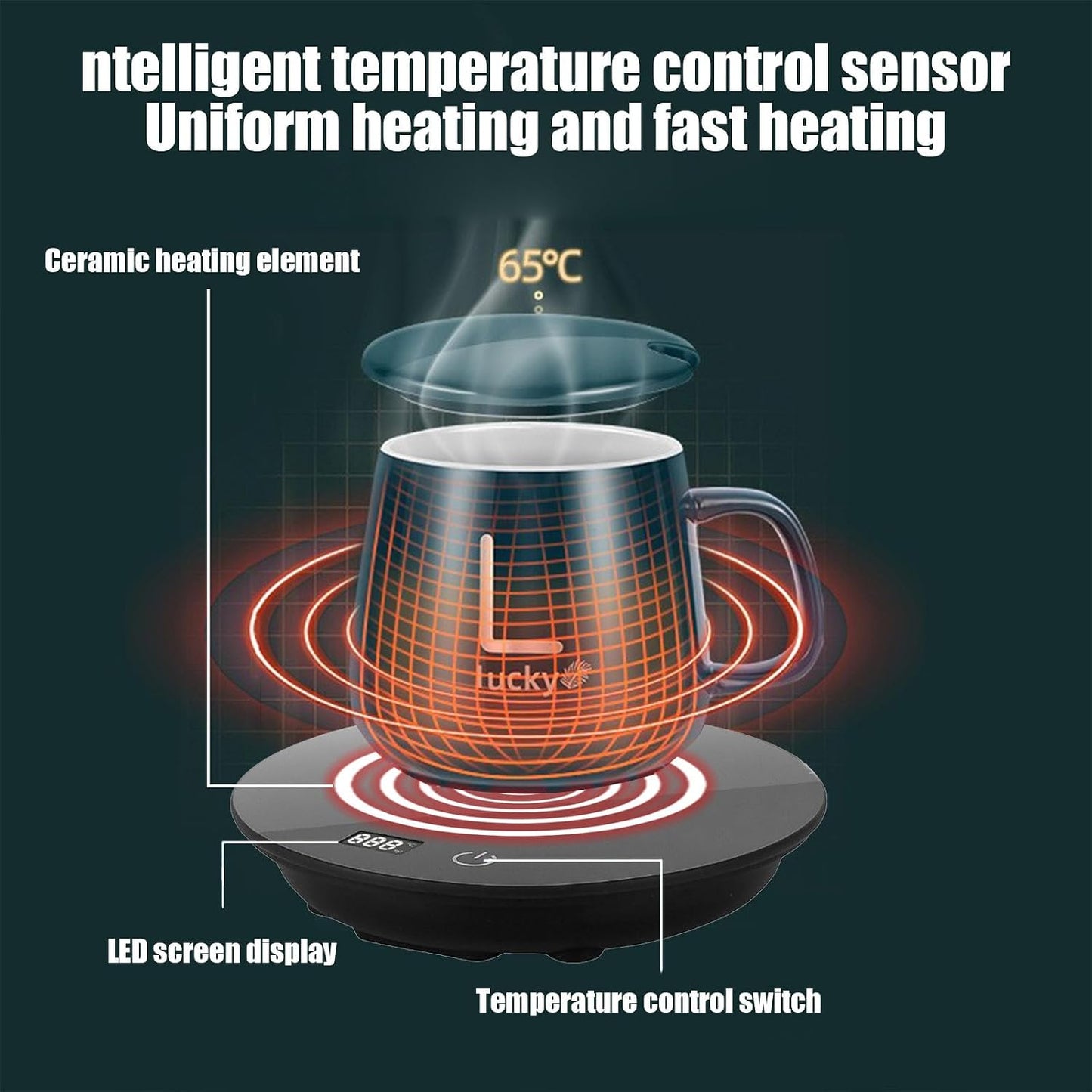Coffee Warmer for Desk Auto Shut Off, Smart Coffee Mug Warmer with 3 Speed Heat, Electric Coffee Cup Warmer for Desk, USB Mug Warmer for Desk, Coffee Warmer Plate for All Cups Coffee Tea Milk Beverage