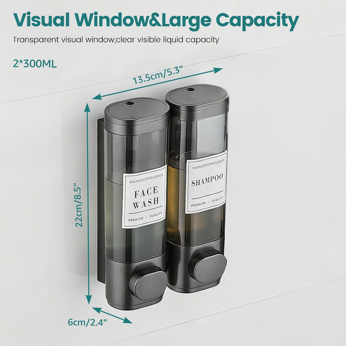 Wall Mounted Shower Soap Dispenser 3 Chamber,No Drill Shower Dispenser | Shampoo and Conditioner Dispenser for Bathroom Hotel Large Capacity, each 300ml with two waterproof labels,Gold