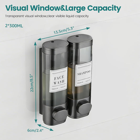 Wall Mounted Shower Soap Dispenser 3 Chamber,No Drill Shower Dispenser | Shampoo and Conditioner Dispenser for Bathroom Hotel Large Capacity, each 300ml with two waterproof labels,Gold