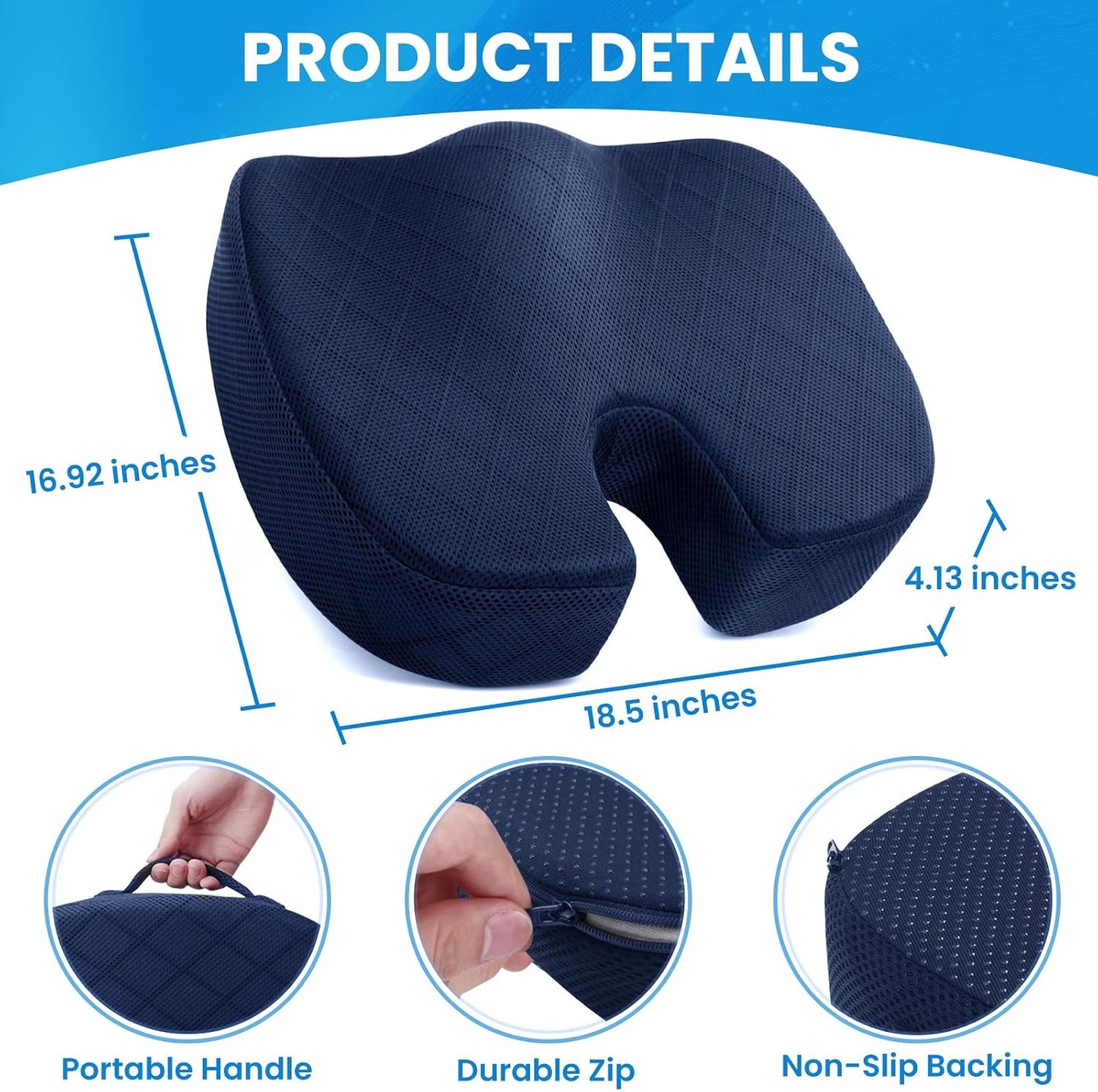 TushGuard Office/ Car Seat Cushion, Non-Slip Sciatica & Back Coccyx Tailbone Pain Relief Chair Pad, Memory Foam Butt Pillow for Computer Desk, Wheelchair, Driving (Black)