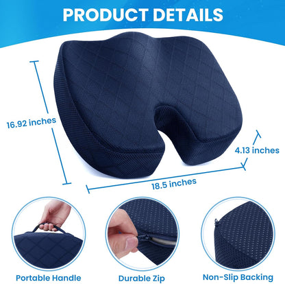 TushGuard Office/ Car Seat Cushion, Non-Slip Sciatica & Back Coccyx Tailbone Pain Relief Chair Pad, Memory Foam Butt Pillow for Computer Desk, Wheelchair, Driving (Black)