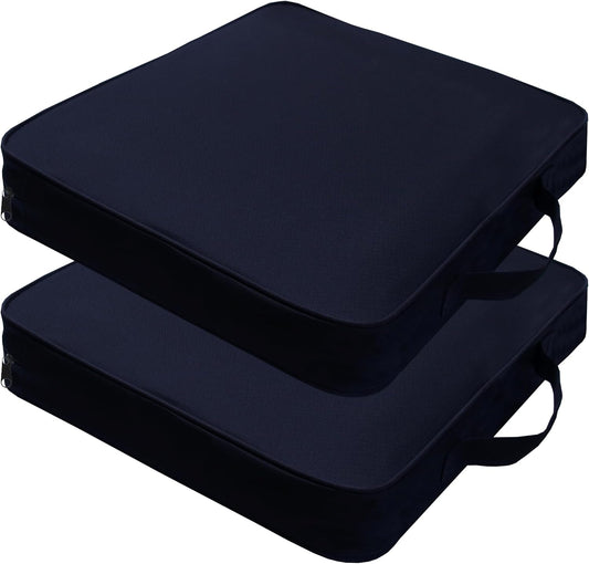 2 Pack Heated Black Stadium Seat Cushions for Bleachers, Extra Thick 2.4" Waterproof 600D Oxford Cushion with Handle & Zipper, Portable Indoor Outdoor for Sports Events, Office Chairs, Beaches