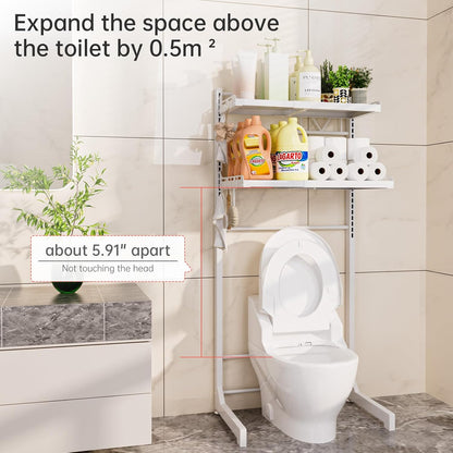 Carbon Steel Over Washer and Dryer Shelf, 2 Tier Bulkhead Laundry Room Storage and Organization Riser, Above Toilet Rack, (14.17“-25.59”) W*15.75 “D*63.39 ”H, Gray