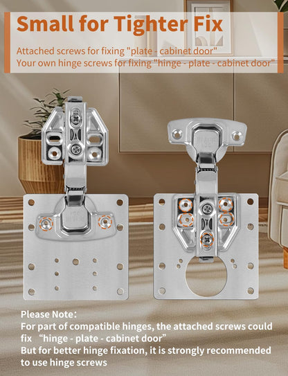 6PCS Upgraded Cabinet Hinge Repair Plate Kit FOGZUVR Fix Loose Cabinet Door | 100K Cycle Durability Door Hinge Mounting Plate Stainless Steel Rustproof Large for Cupboard Doors Easy Install with Screws