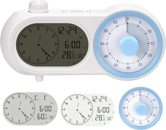 Lumuasky Digital Alarm Clock Visual Timer Silent Night Light with 60-Minute Countdown & 199-Day Count-Up, 3 Alarms, Snooze, Temperature Date Management Clock for Classroom, Home, Study (Blue)