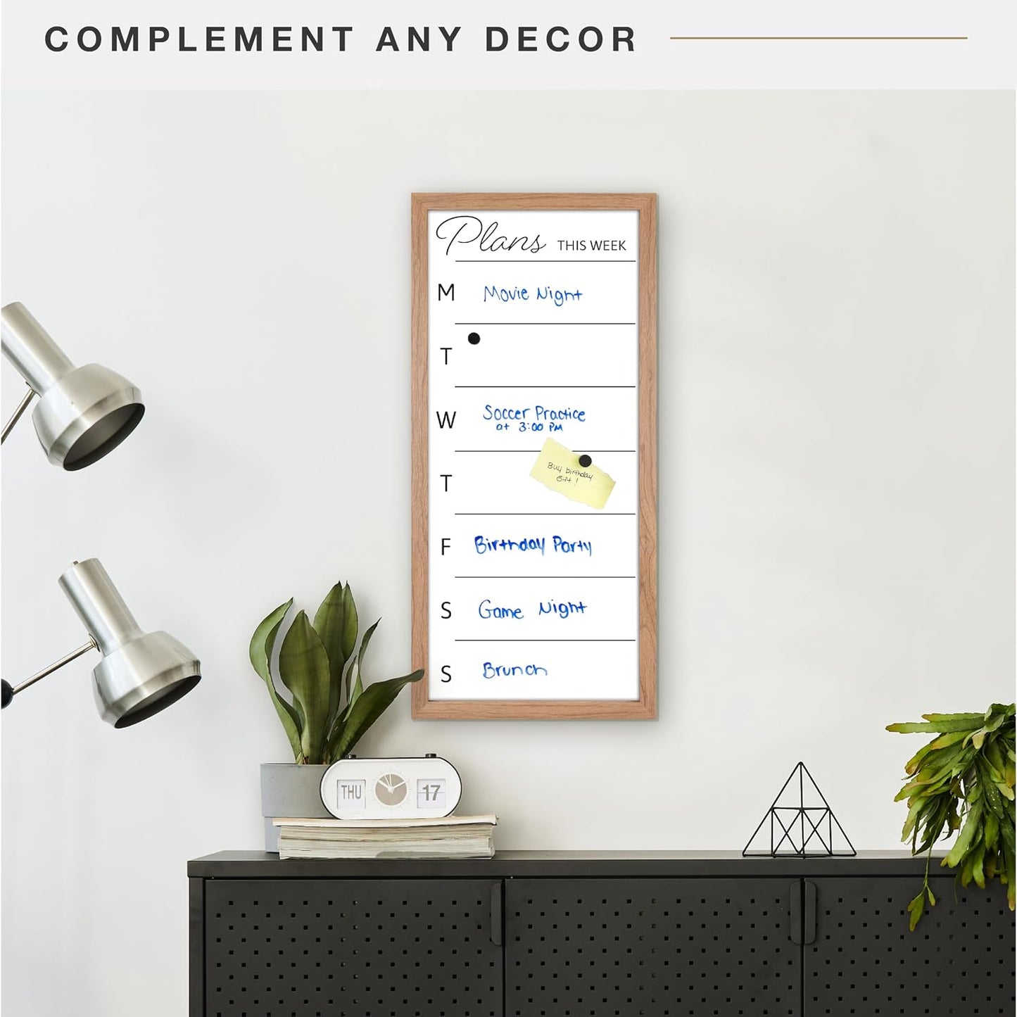 MCS Dry Erase Weekly Meal Planner Black Framed Calander Whiteboard, 11x24 | Dry Erase Weekly Meal Planner Black Framed Calander Whiteboard Frame, 11x24 Inch