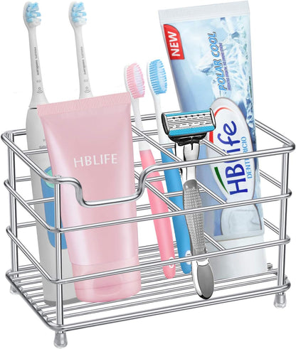 HBlife Toothbrush Holders for Bathroom, 5 Slots Silver Stainless Steel Bathroom Accessories Organizer