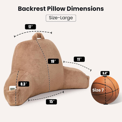 Reading Pillow with Arms for Sitting in Bed,Backrest,White Flannel,M | 17" Backrest Supports Back for College Students,Elbows & Forearms for Dorm Reading,Gaming,Watching TV