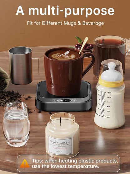 LAOION Mug Warmer 40W Coffee Cup Warmer for Desk with Auto Shut Off | Smart Electric Candle Warmer with 4 Temp and Timer Settings, Coffee Gift for Tea, Water and Milk at Home or Office, Black