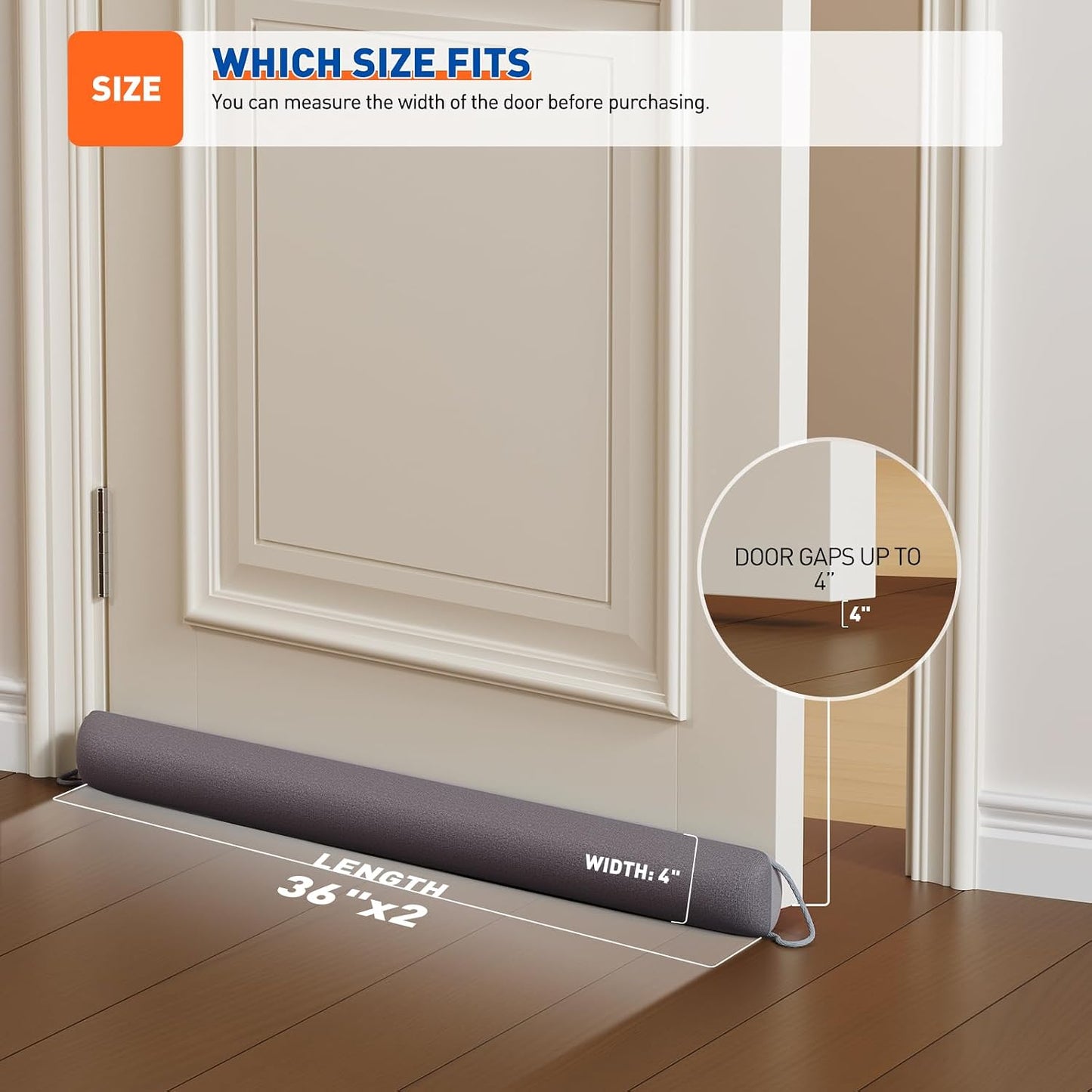 MAGZO Door Draft Stopper 36 Inches, Energy Saving, Gray | Weighted Sound Proofing for Door Draft Blocker, Under Door Gap Filler with Machine Washable Fabric