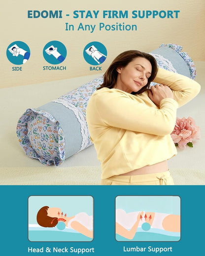 Buckwheat Cervical Pillow for Sleeping, Adjustable Roll Pillow for Neck Relief with Washable Pillowcase, Round Cylinder Bolster for Firm Support, 16x4 inch (Khaki)