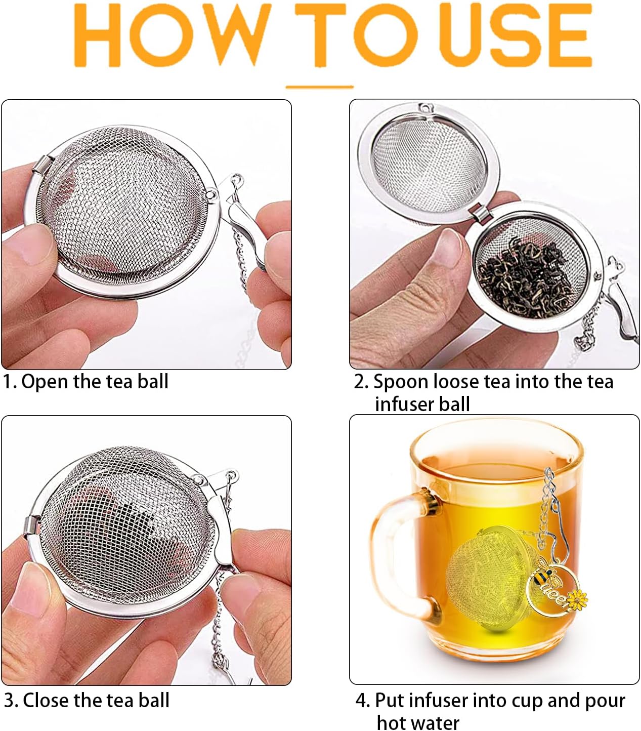 Stainless Steel Tea Infusers, Set of 2 TeaSanavie Tea Strainer Tea Ball with Honeybee & Flower Charms for Loose Leaf Tea