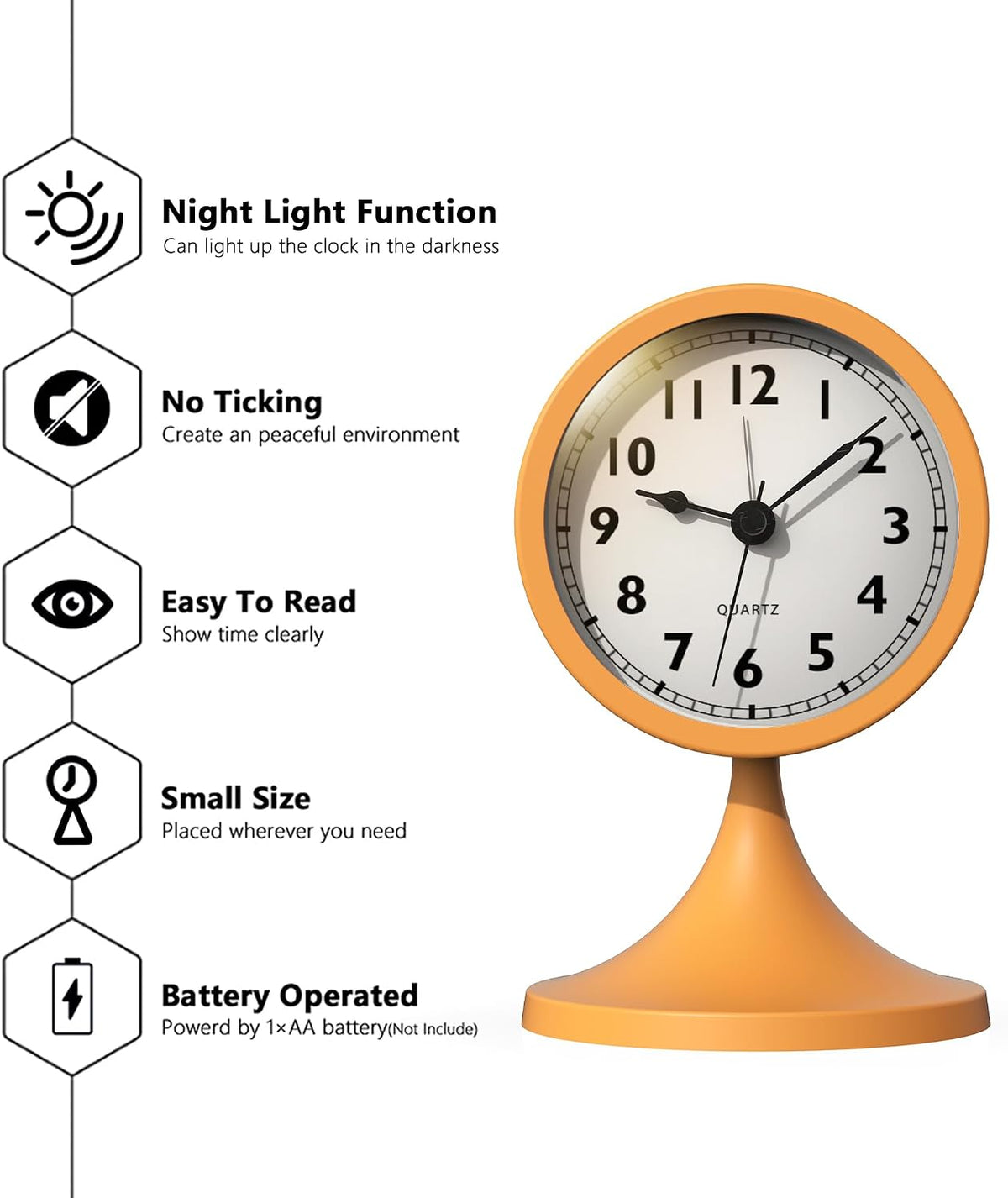 AYRELY® 3" Analog Alarm Clock, Retro Small Clock, Desk Clock for Bathroom