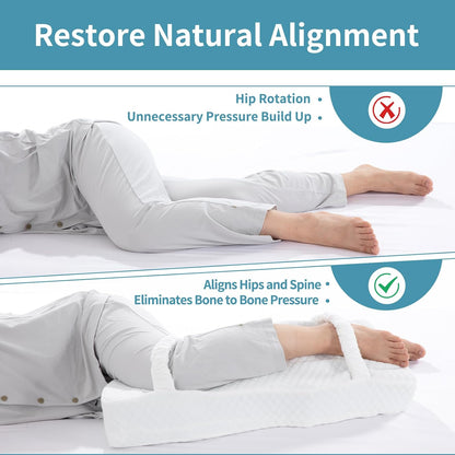 HOMBYS Memory Foam Knee Pillow for Side Sleepers-Leg Pillow for Sleeping with Straps,Hip & Leg Elevation for Pregnancy and Relief Lower Back Pain, Separates The Knees for Body Alignment (28"x11"x4")